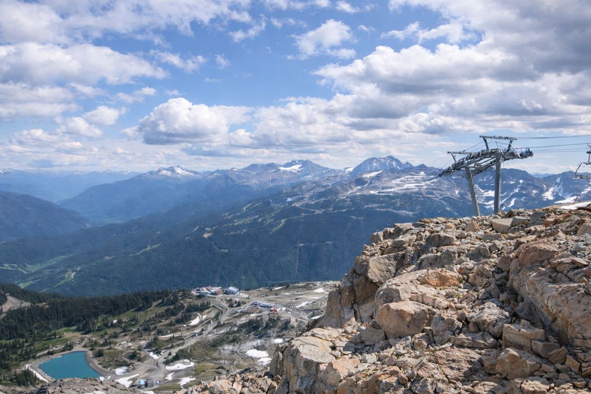 Mountain panorama from the Peak 2 Peak Gondola connecting Whistler and Blackcomb visited with Vancouver Canada Tours