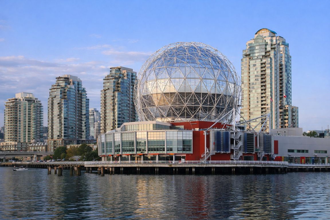 Famous Science World building with glass dome on Vancouver waterfront explored with Vancouver Canada Tours
