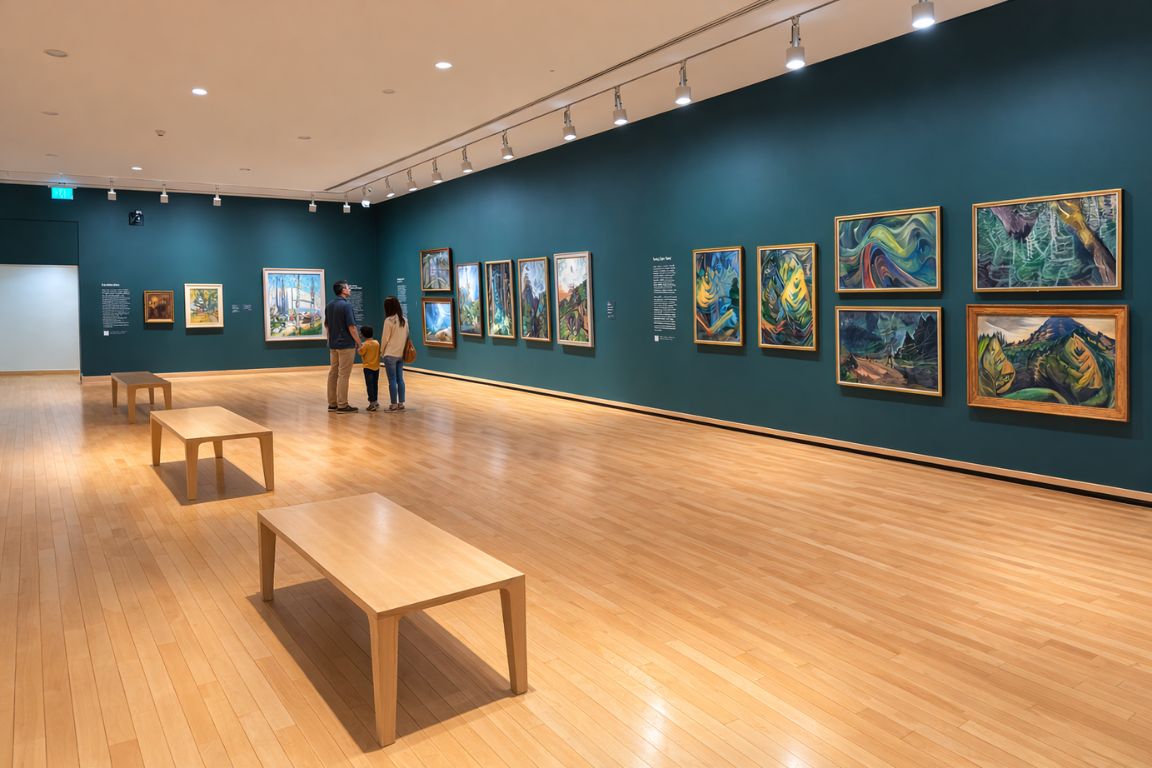 Family exploring modern art paintings inside the Vancouver Art Gallery during a Vancouver Canada Tours excursion